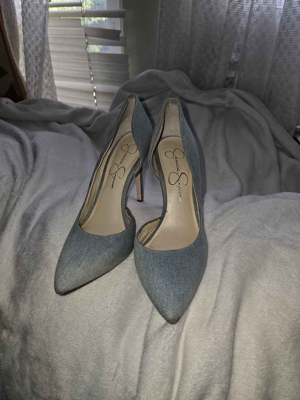 Jessica Simpson Denim Pointed-Toe Pump - Light Blue